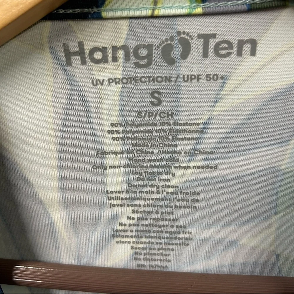 Hang Ten‎ UV Protection UPF 50+ blue green palm fronds long sleeve shirt Small - Picture 4 of 6